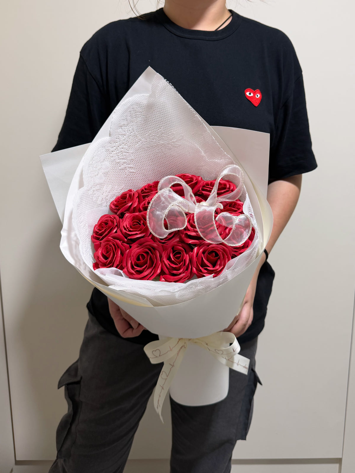 Lacey White Red Roses Bouquet