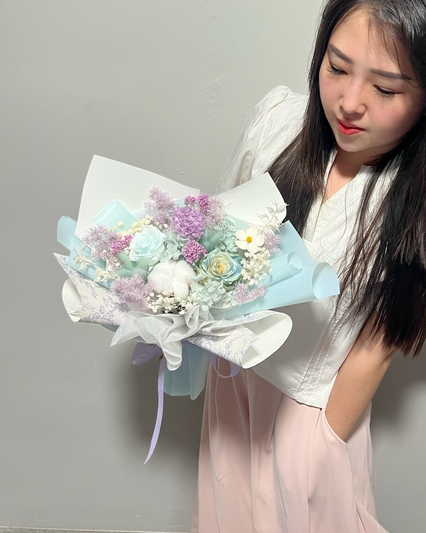 Preserved Roses & Carnation Flower Bouquet