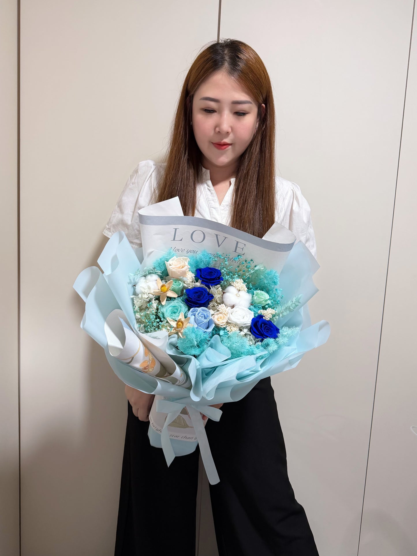 Large Preserved Roses Flower Bouquet - Ocean Love Breeze