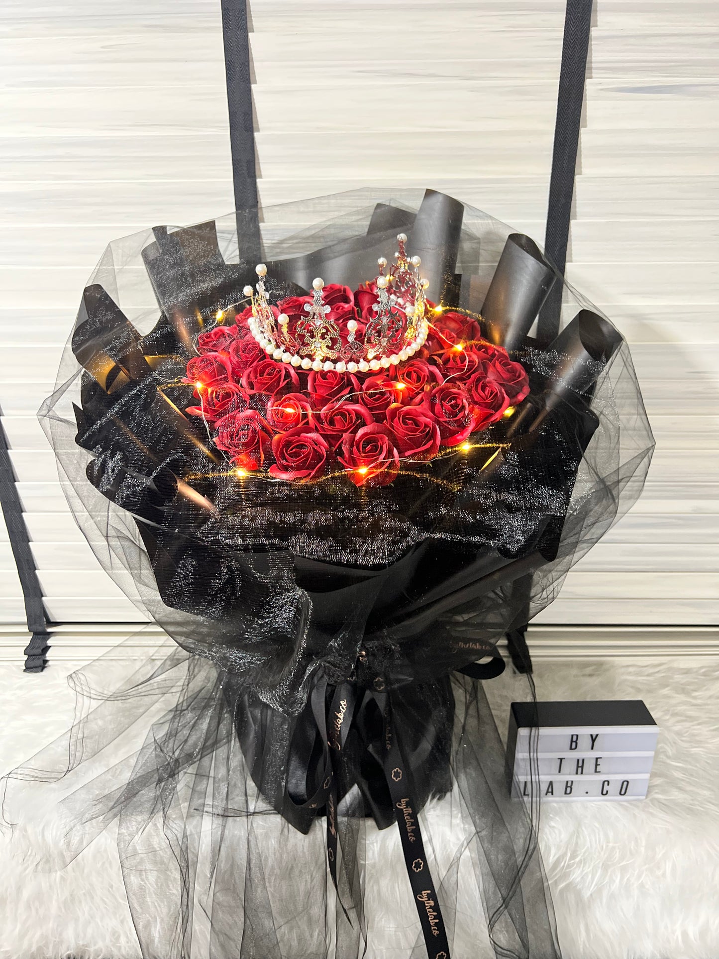 33 Stalks Red Soap Roses in Dreamy Black
