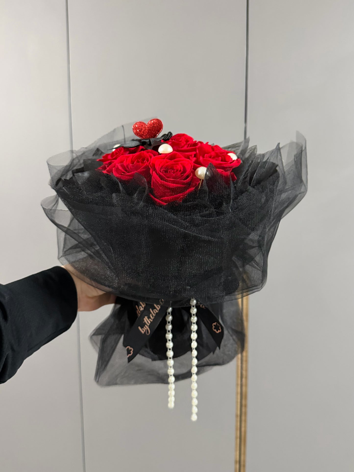 Dreamy Mesh Preserved Roses Bouquet in Red Roses