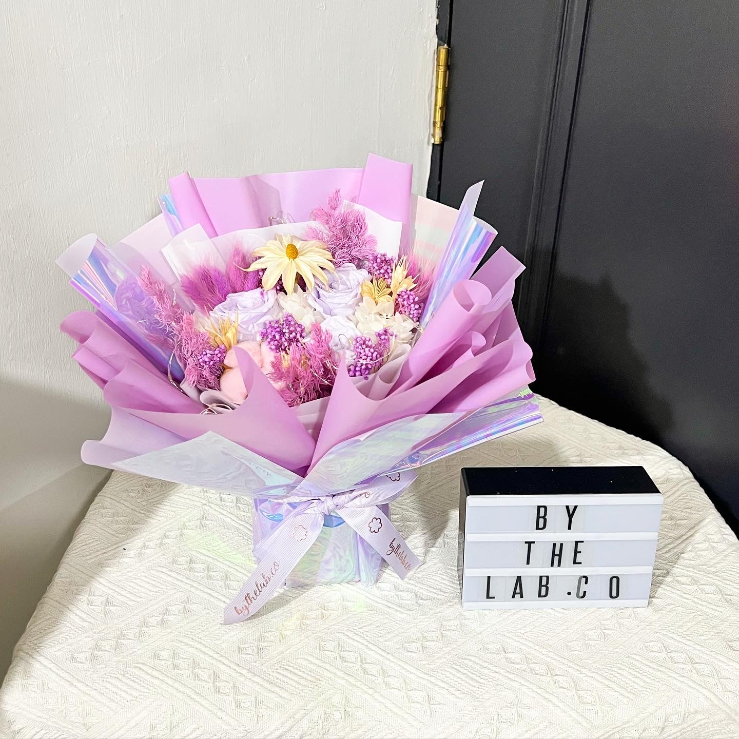 Small Standing Preserved Roses Bouquet - Purple Roses