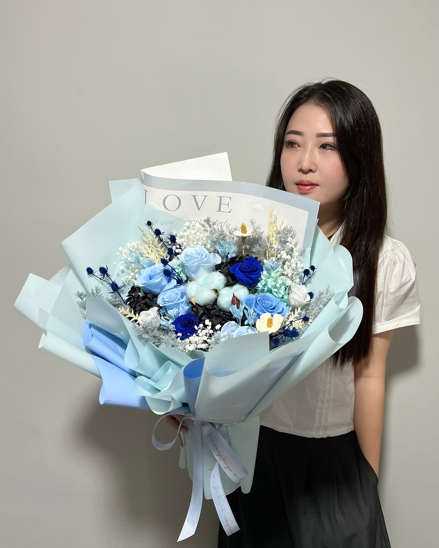 Blissful Blue Large Preserved Flowers Bouquet