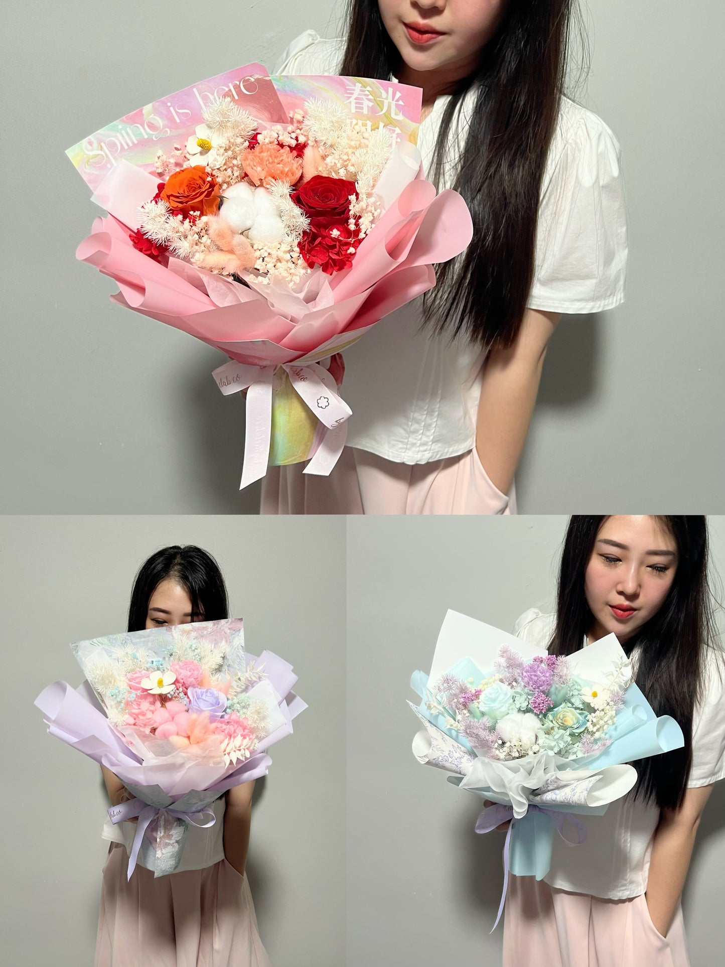 Preserved Roses & Carnation Flower Bouquet