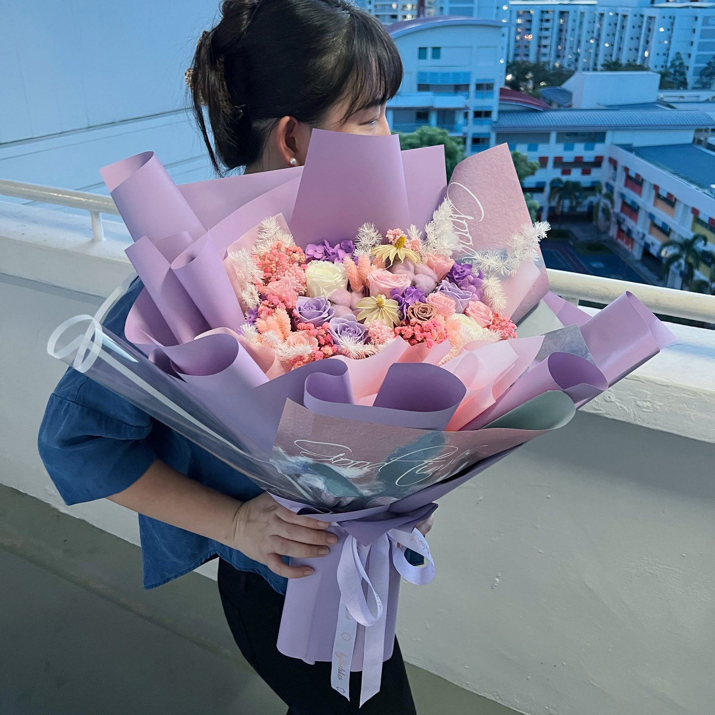 Large Preserved Roses Bouquet - Purple Times