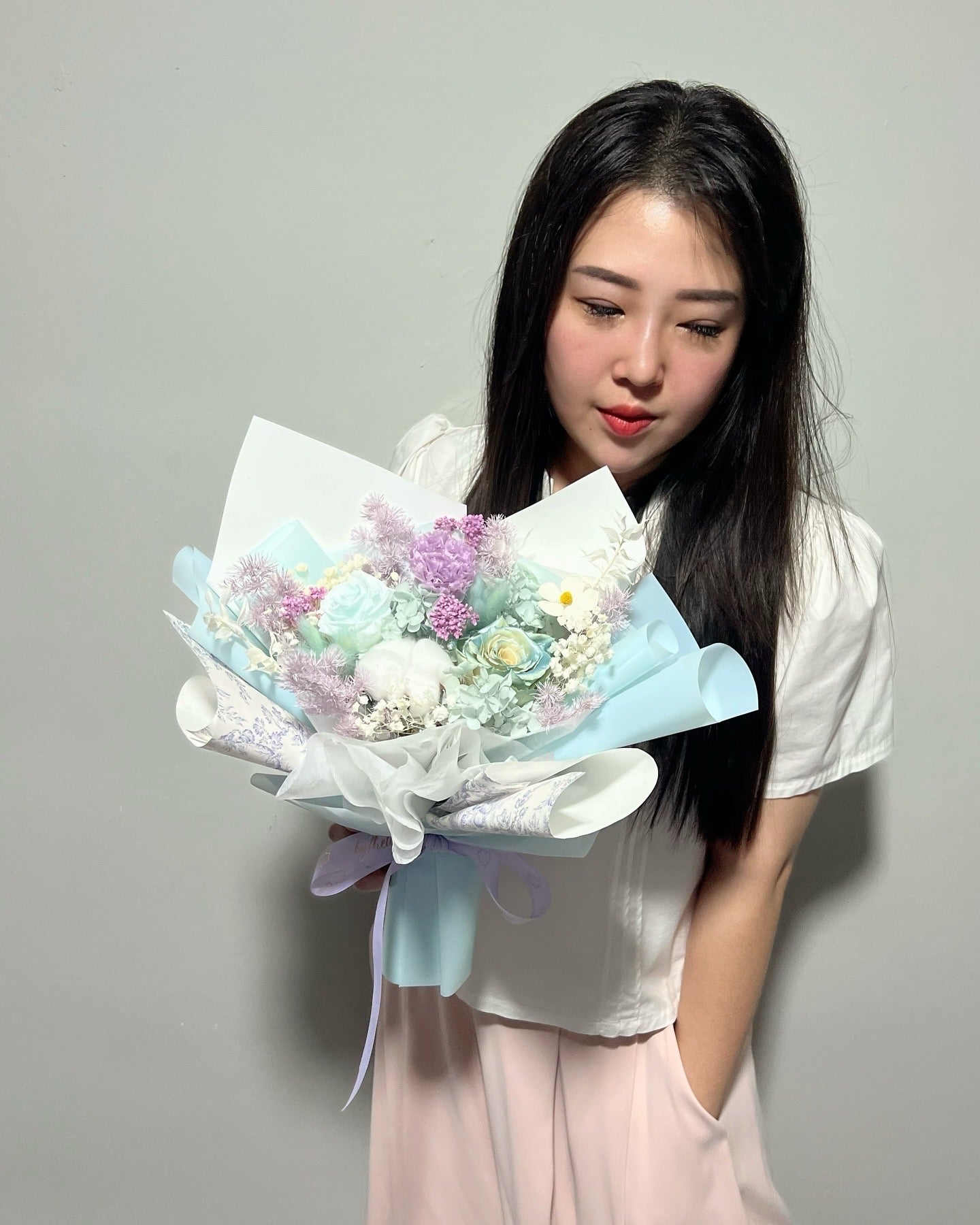 Preserved Roses & Carnation Flower Bouquet