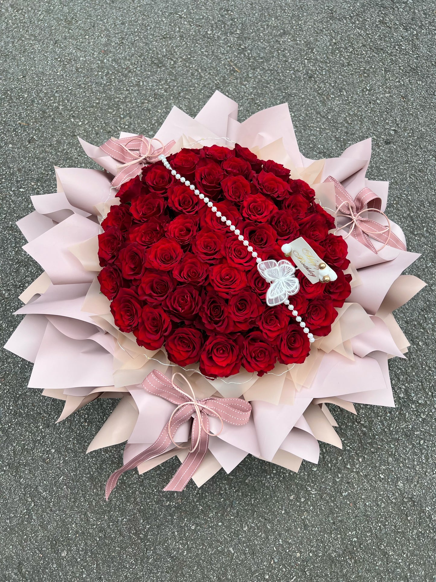 52 Stalks Fresh Red Roses in Nude Wispy Spikes Series