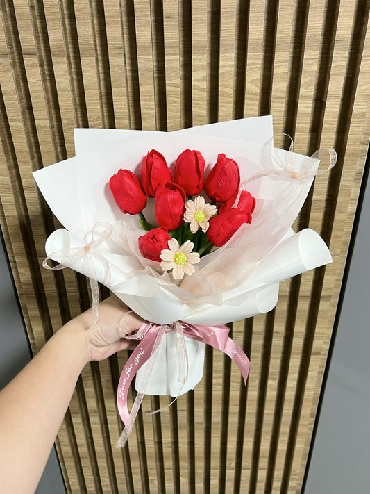 Promo! Dainty Soap Tulips with Mini Daisy in Red