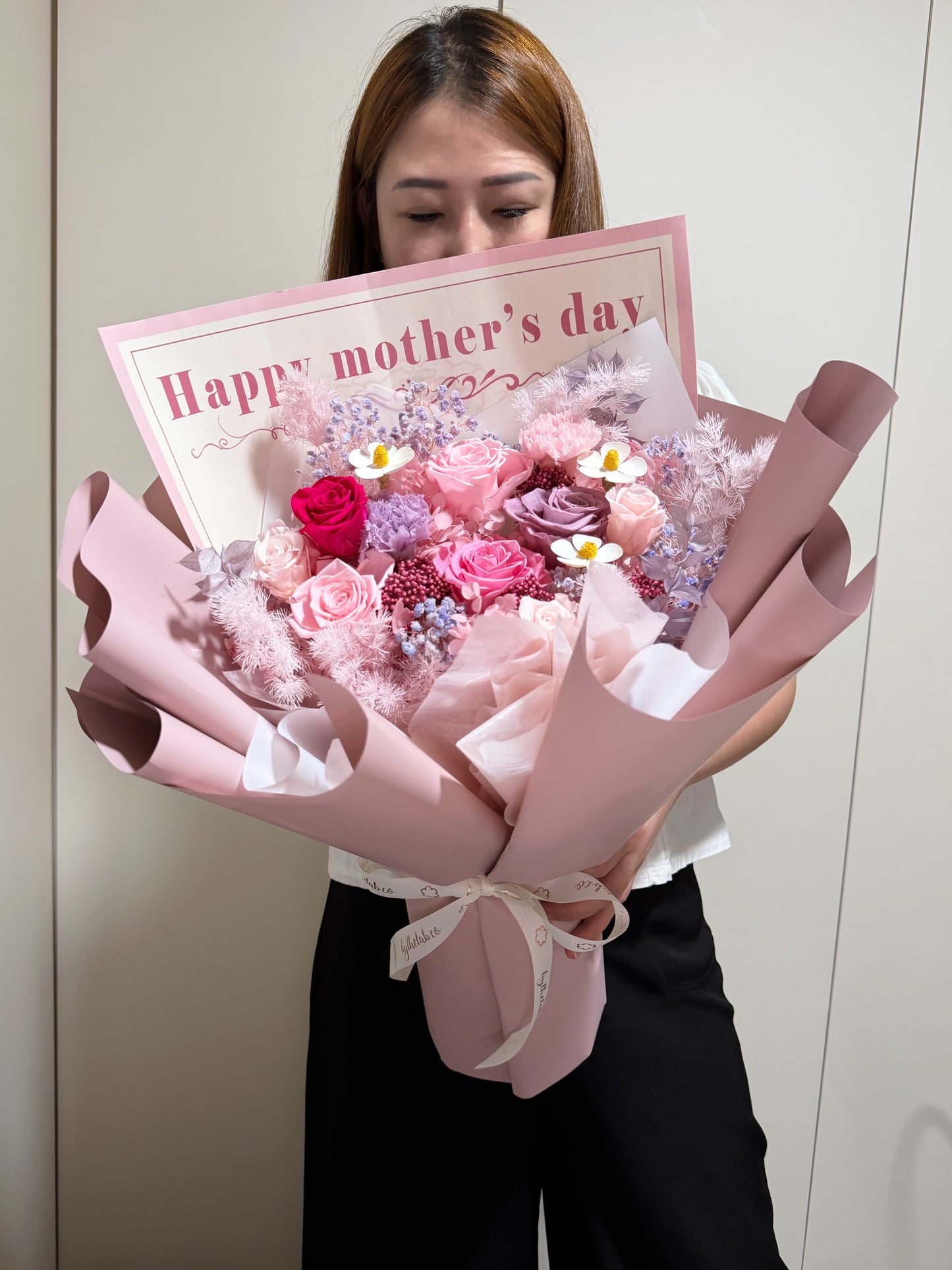 Large Preserved Roses & Carnation Flower Bouquet - Happy Mother's Day