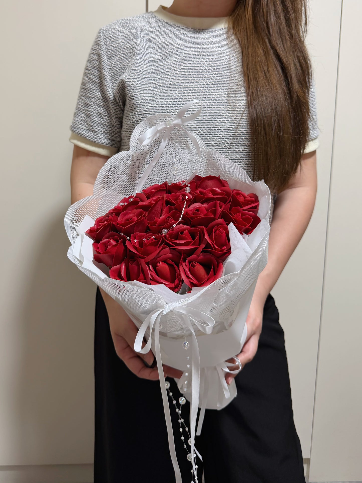 Lace Ribbons Red Soap Roses Bouquet