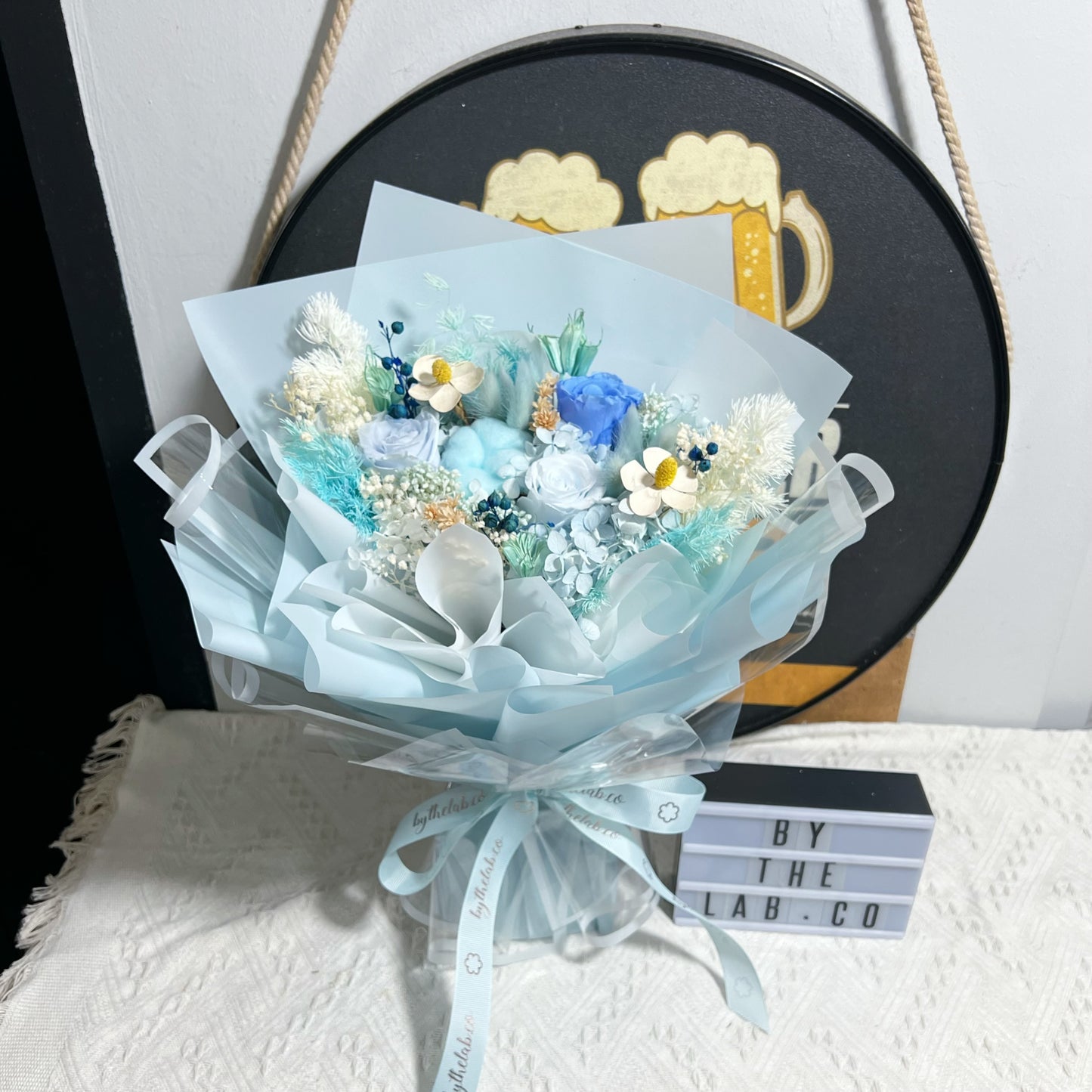 Preserved Roses Flower Bouquet - Gentle Blue