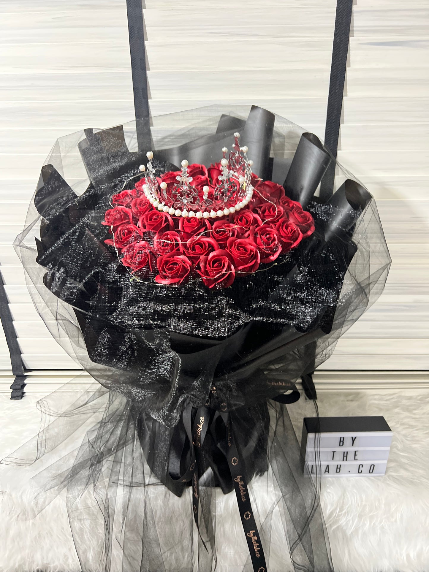 33 Stalks Red Soap Roses in Dreamy Black