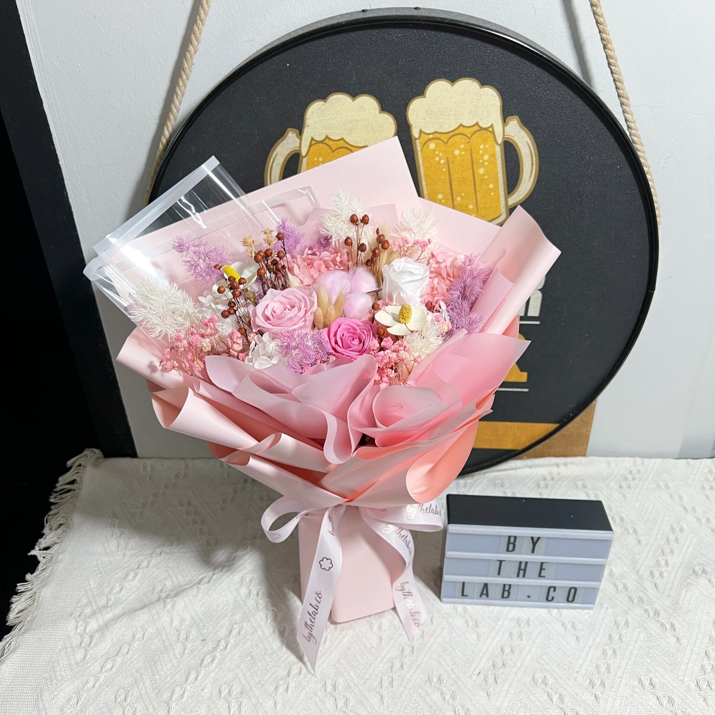 Preserved Roses Flower Bouquet - Sweet Pink