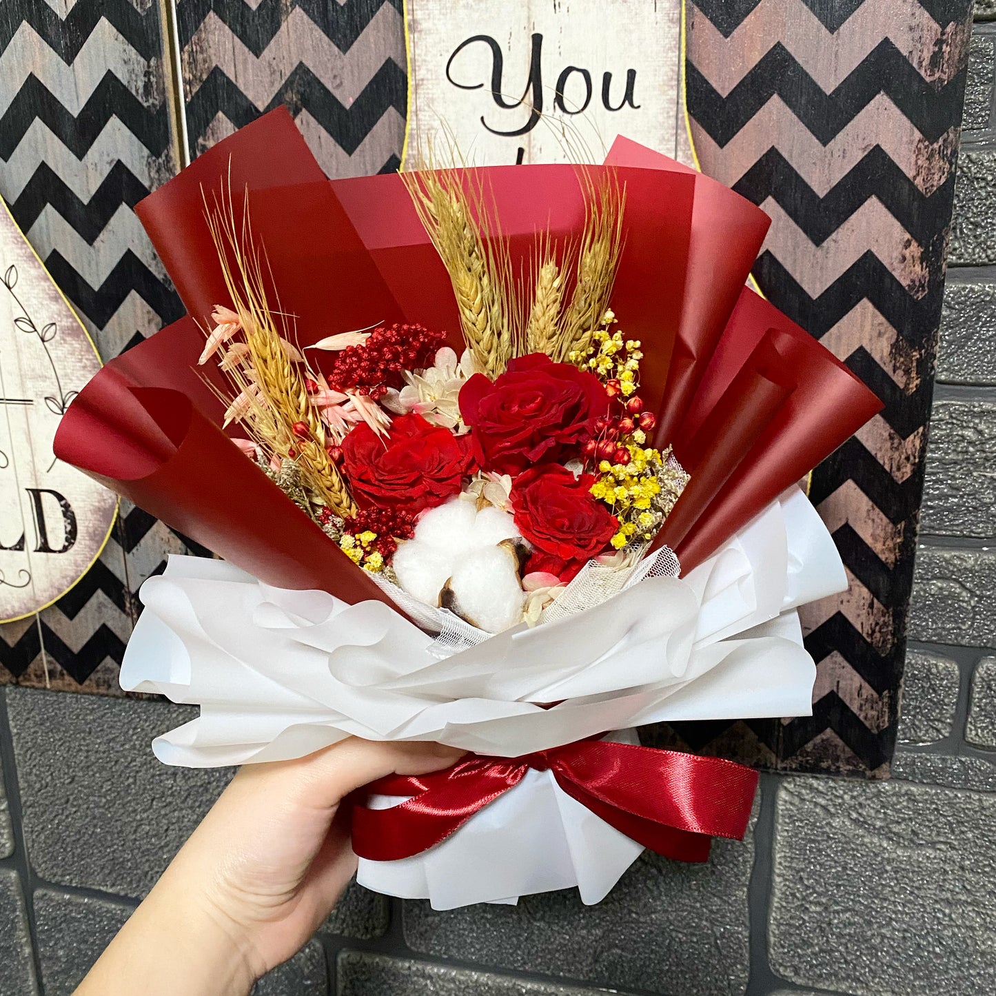 Small Standing Preserved Roses Bouquet - Red Roses