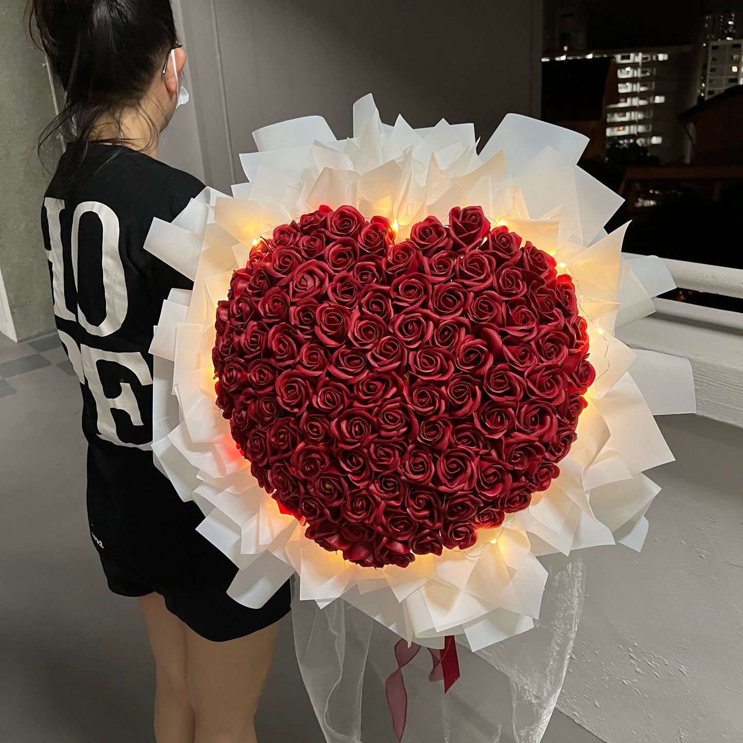 One and Only 99 Stalks Red Soap Roses with Dreamy mesh