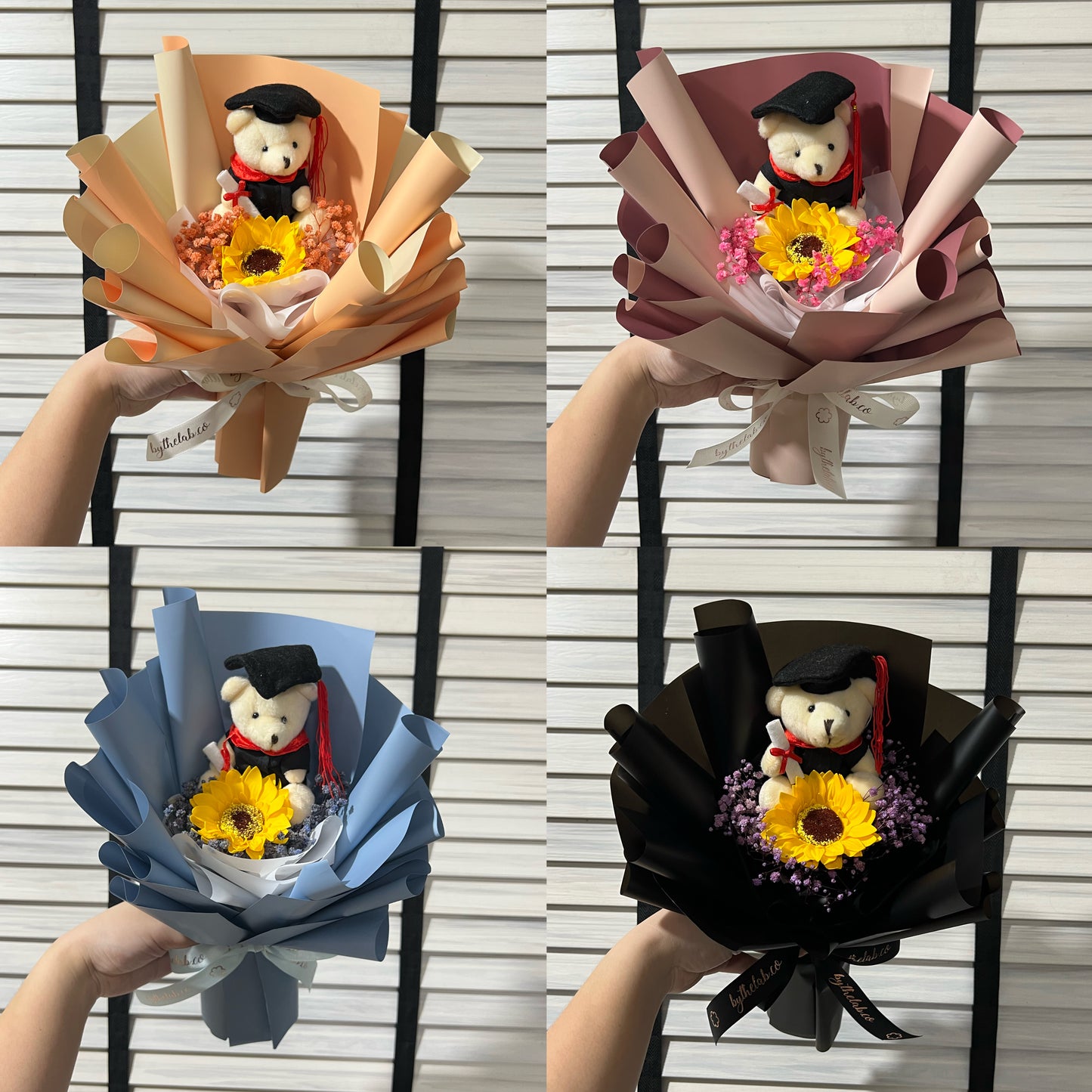 Graduation Bear with Single Stalk Soap Sunflower Bouquet