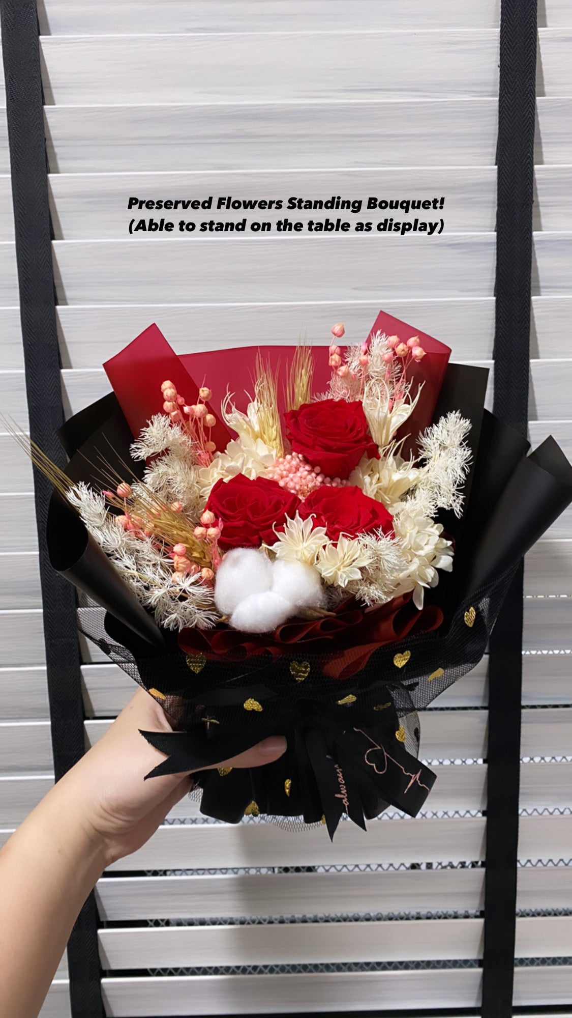 Small Standing Preserved Roses Bouquet - Red Roses