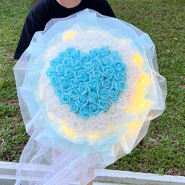 Love is in the Air - 99 Stalks Soap Roses Bouquet (Blue Series)