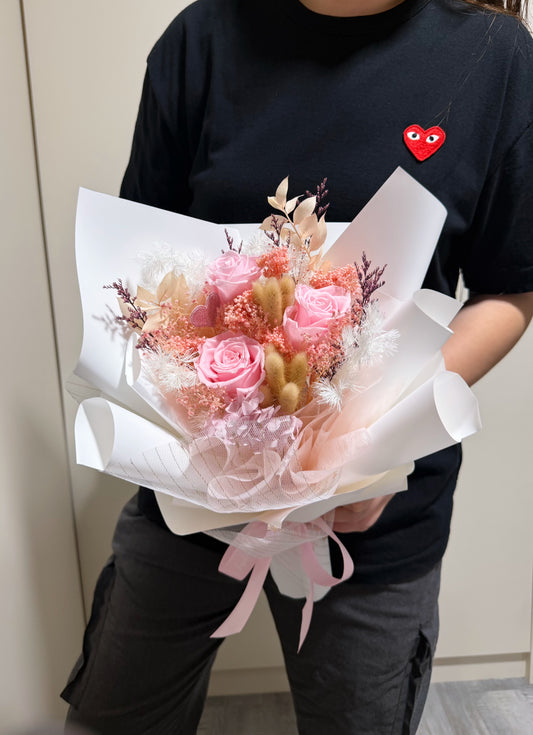 Preserved Roses Flower Bouquet - Pure Pink