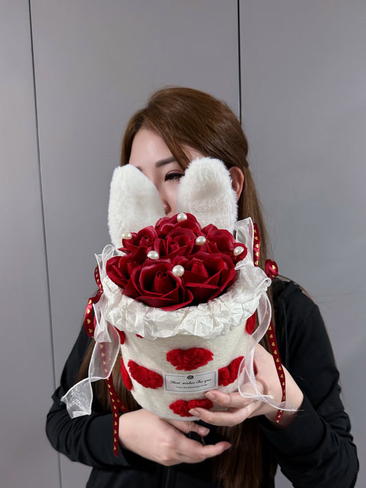 Bunny Ribbon Soap Roses Box in Pearly Red