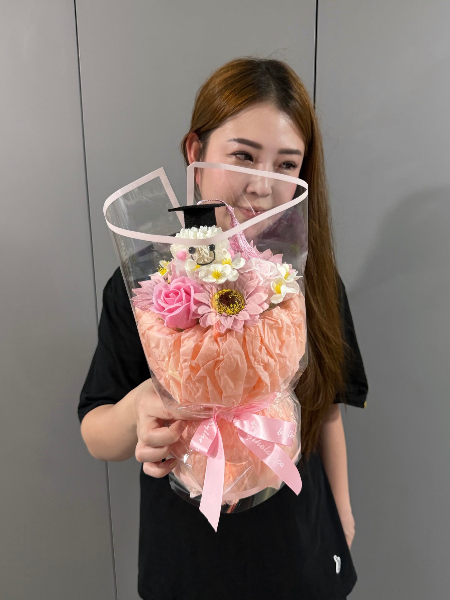 PROMO : Graduation Character in Dainty Puffy Soap Sunflower and Roses Bouquet