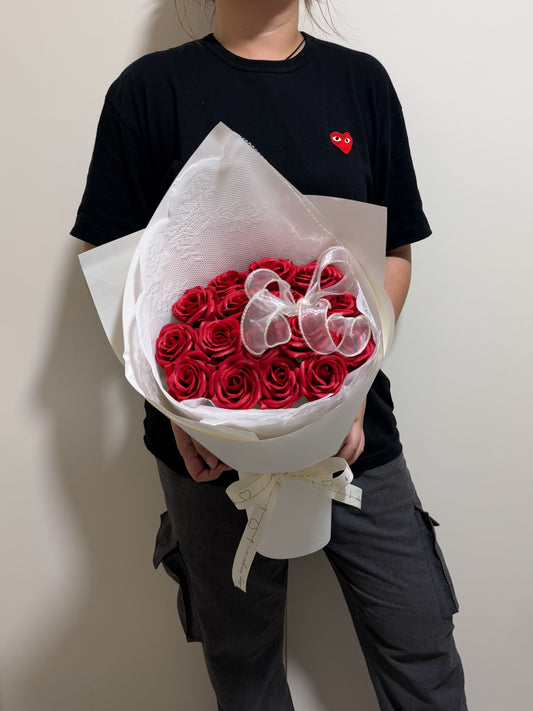 Lacey White Red Roses Bouquet
