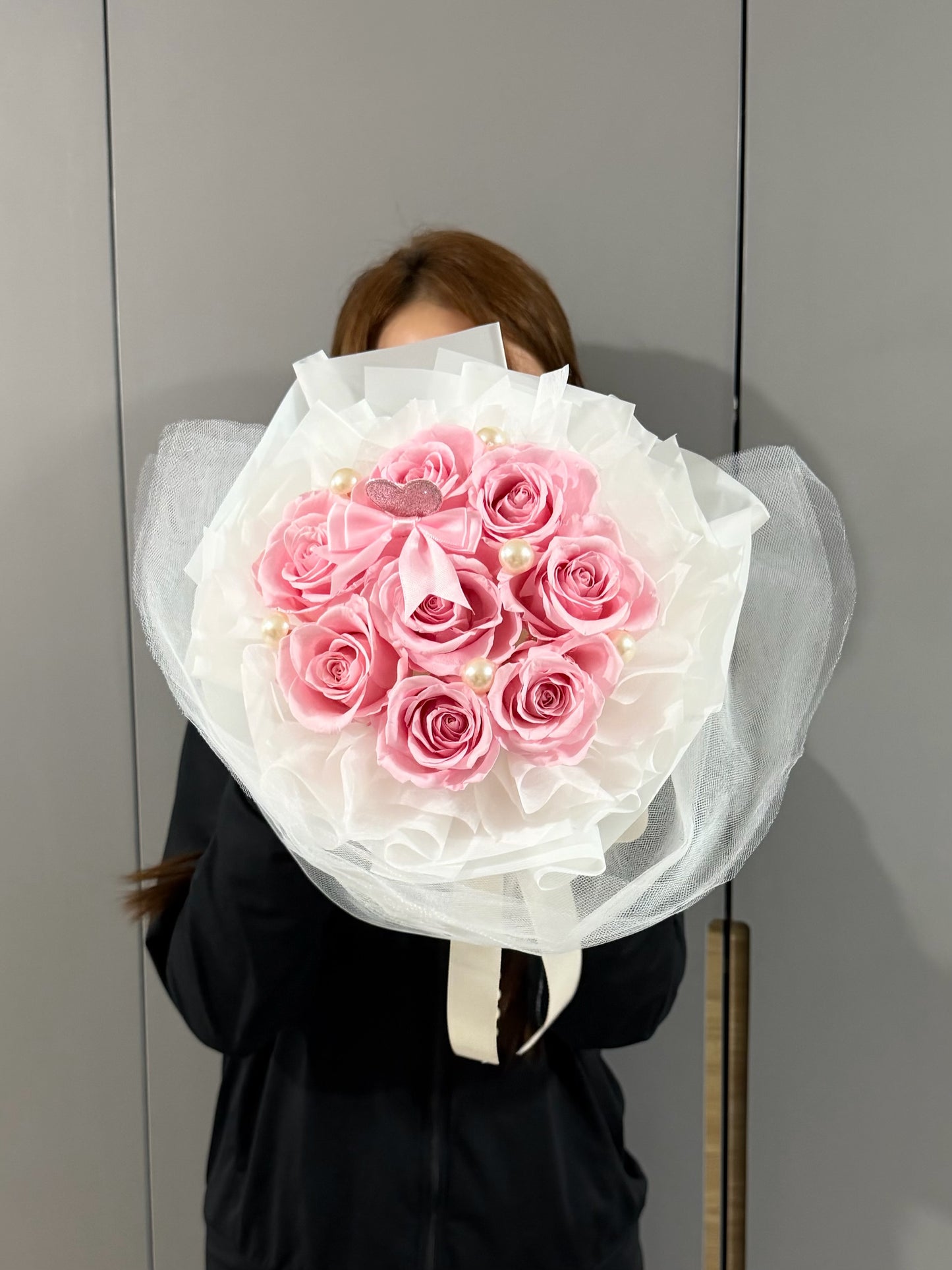 Dreamy Mesh Preserved Roses Bouquet in Pink Roses
