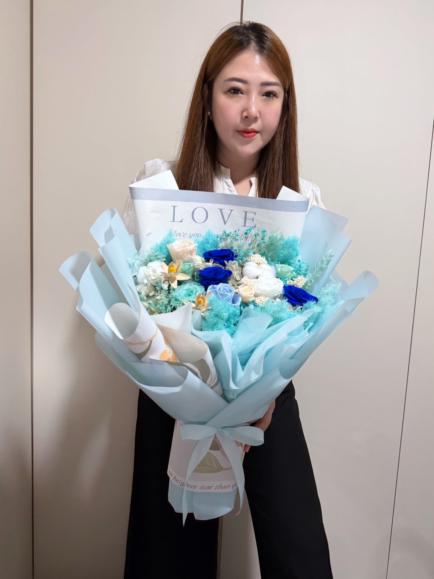 Large Preserved Roses Flower Bouquet - Ocean Love Breeze