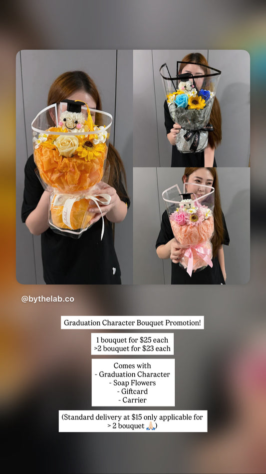 PROMO : Graduation Character in Dainty Puffy Soap Sunflower and Roses Bouquet
