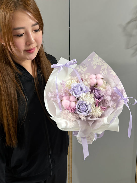 Purple Ribbon Floral - Small Preserved Roses Bouquet