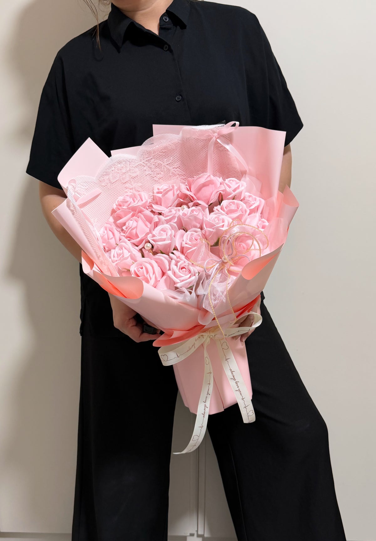 Lacey Pink Soap Roses Bouquet