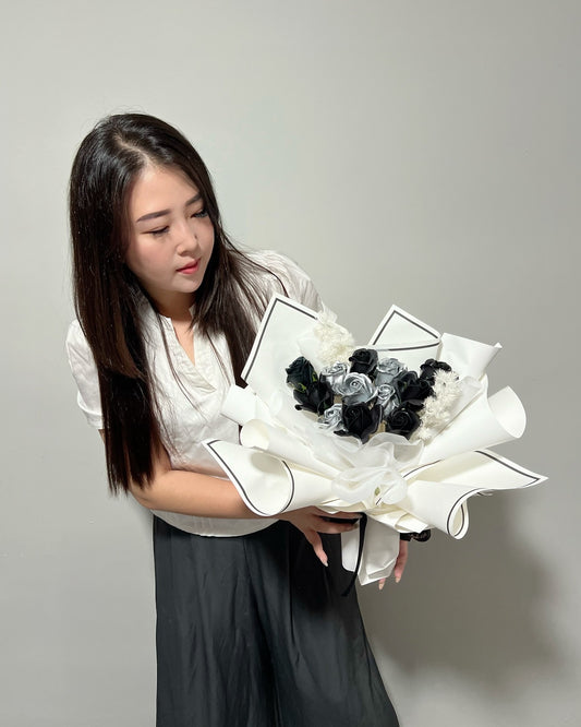 Fluttery Silver Black Soap Roses Bouquet