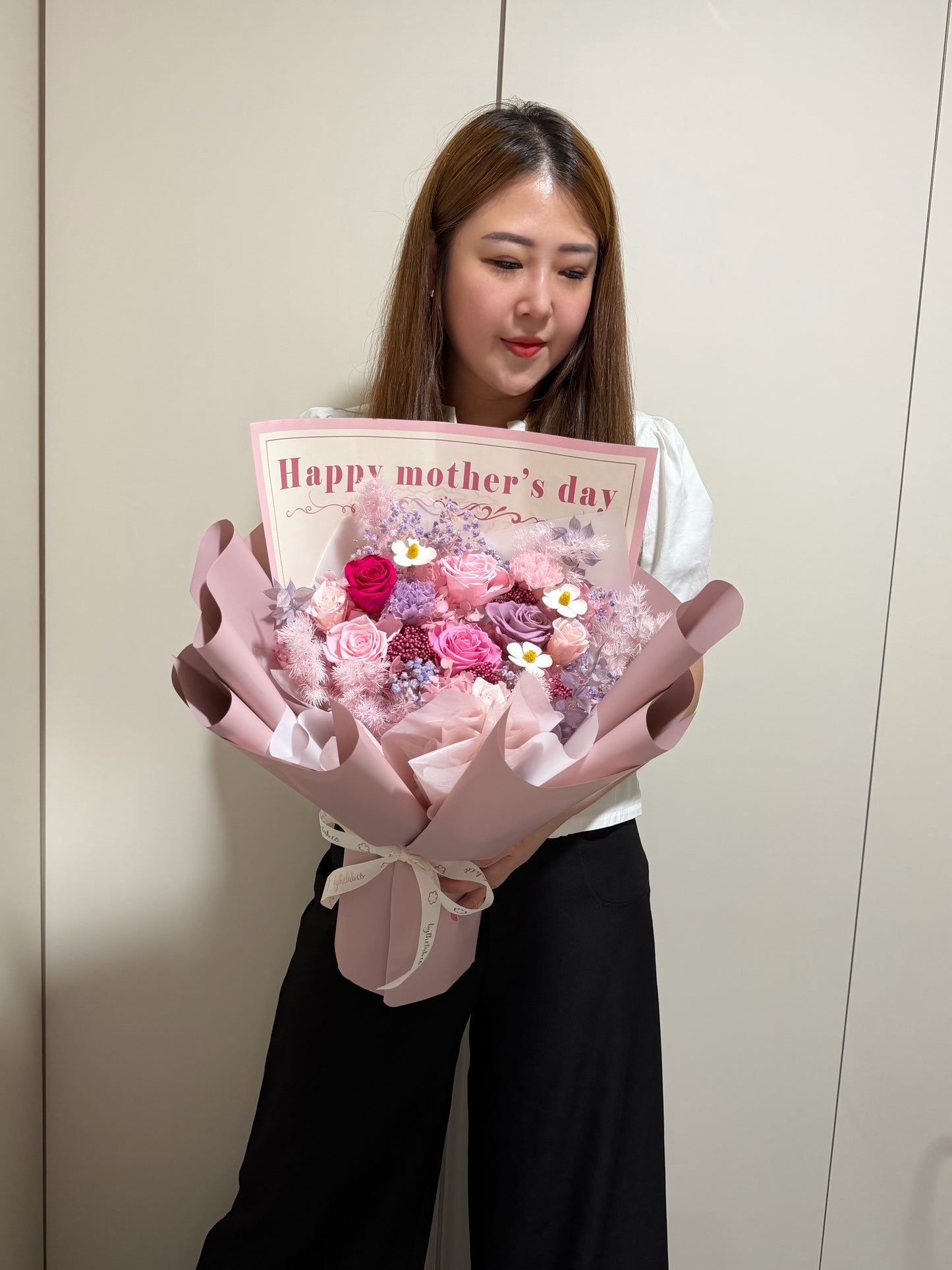 Large Preserved Roses & Carnation Flower Bouquet - Happy Mother's Day