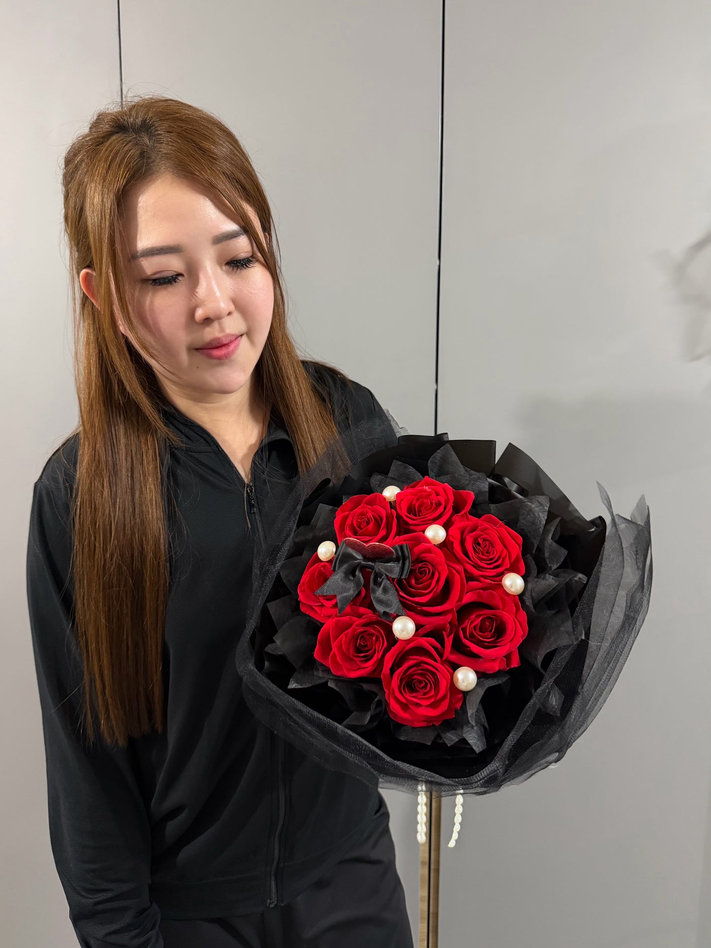 Dreamy Mesh Preserved Roses Bouquet in Red Roses