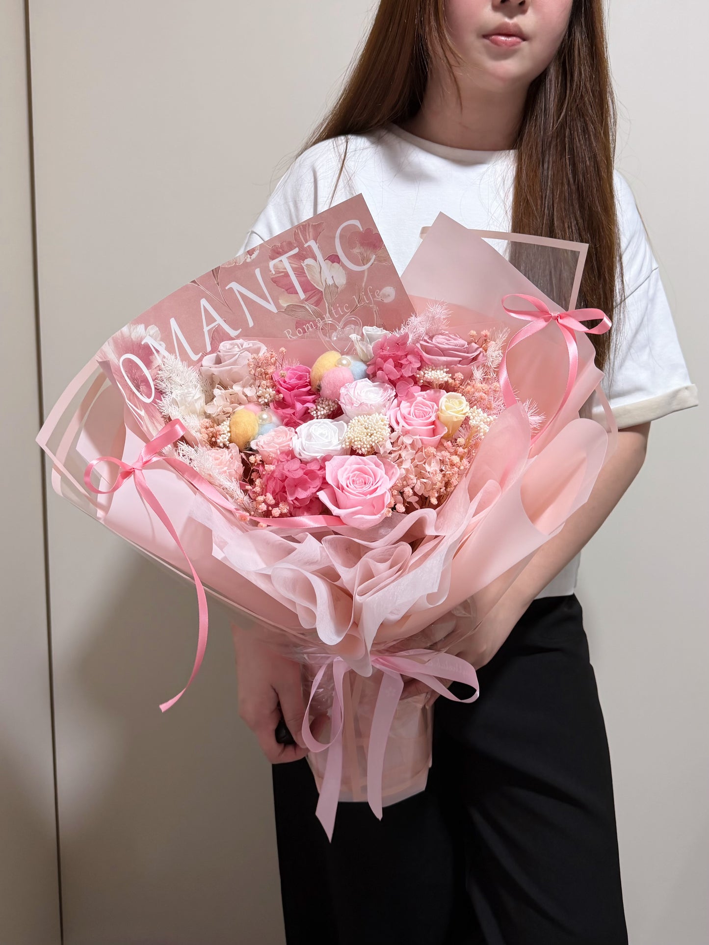 Romantic Pink Passion - Large Preserved Roses Bouquet