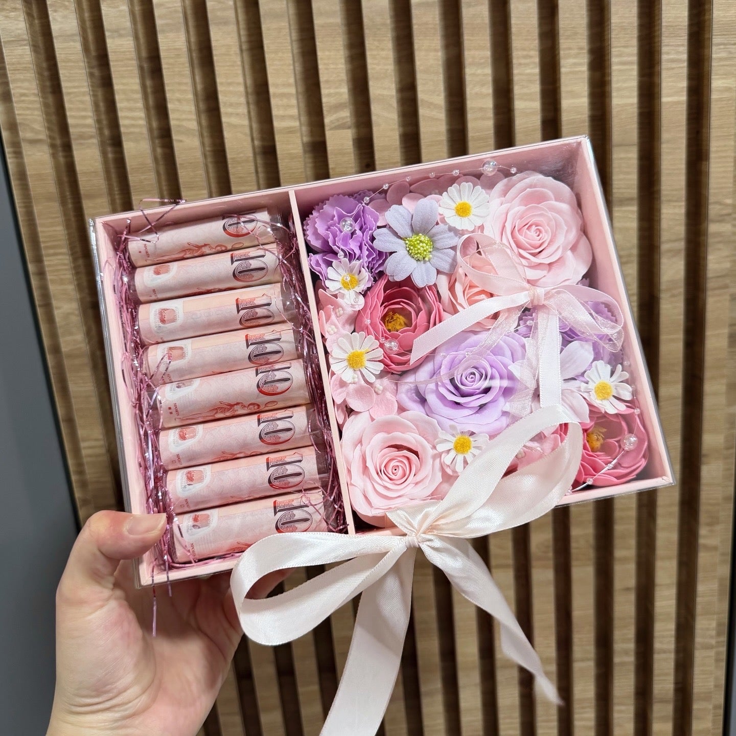 (Avail! Whatsapp To Order) Classical Money Box in Mix Bloom Soap Flowers!