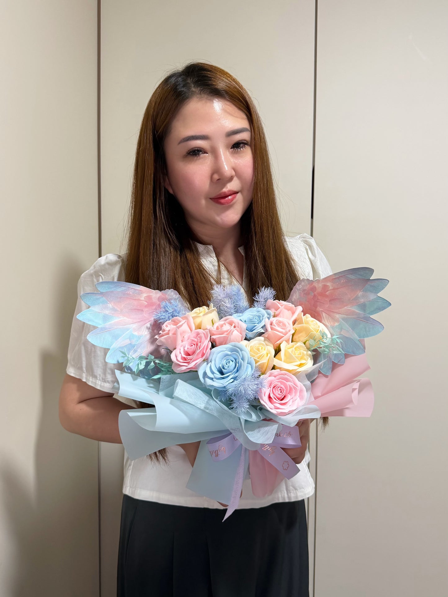 Pastel Angel Wings Soap Roses Bouquet