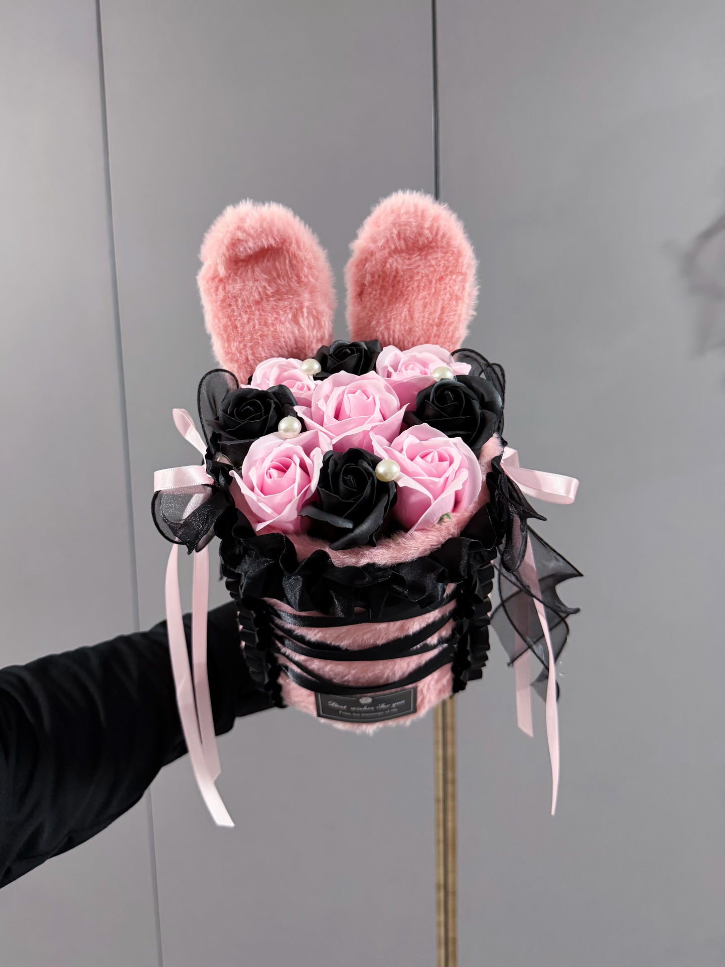 Bunny Ribbon Soap Roses Box in Black Pink