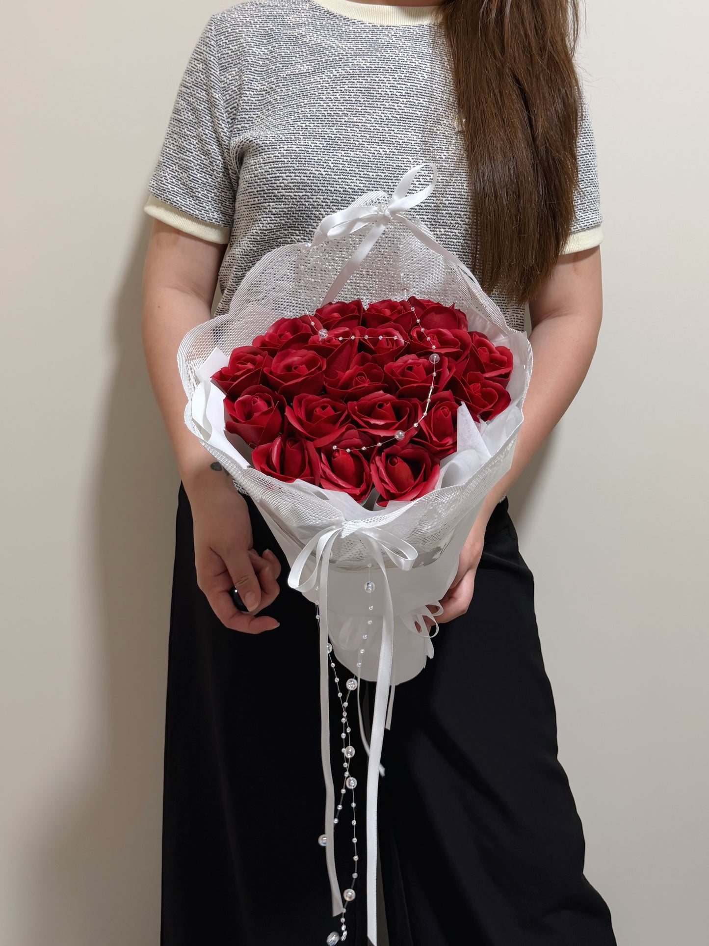 Lace Ribbons Red Soap Roses Bouquet