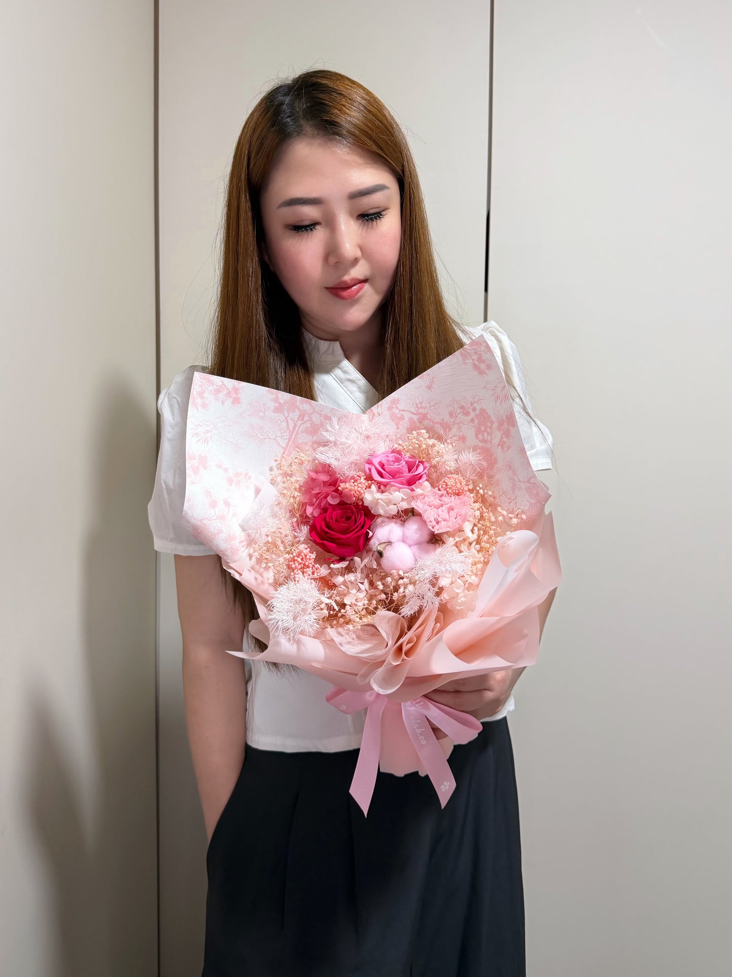 Preserved Roses & Carnation Flower Bouquet - Pinkish Joy