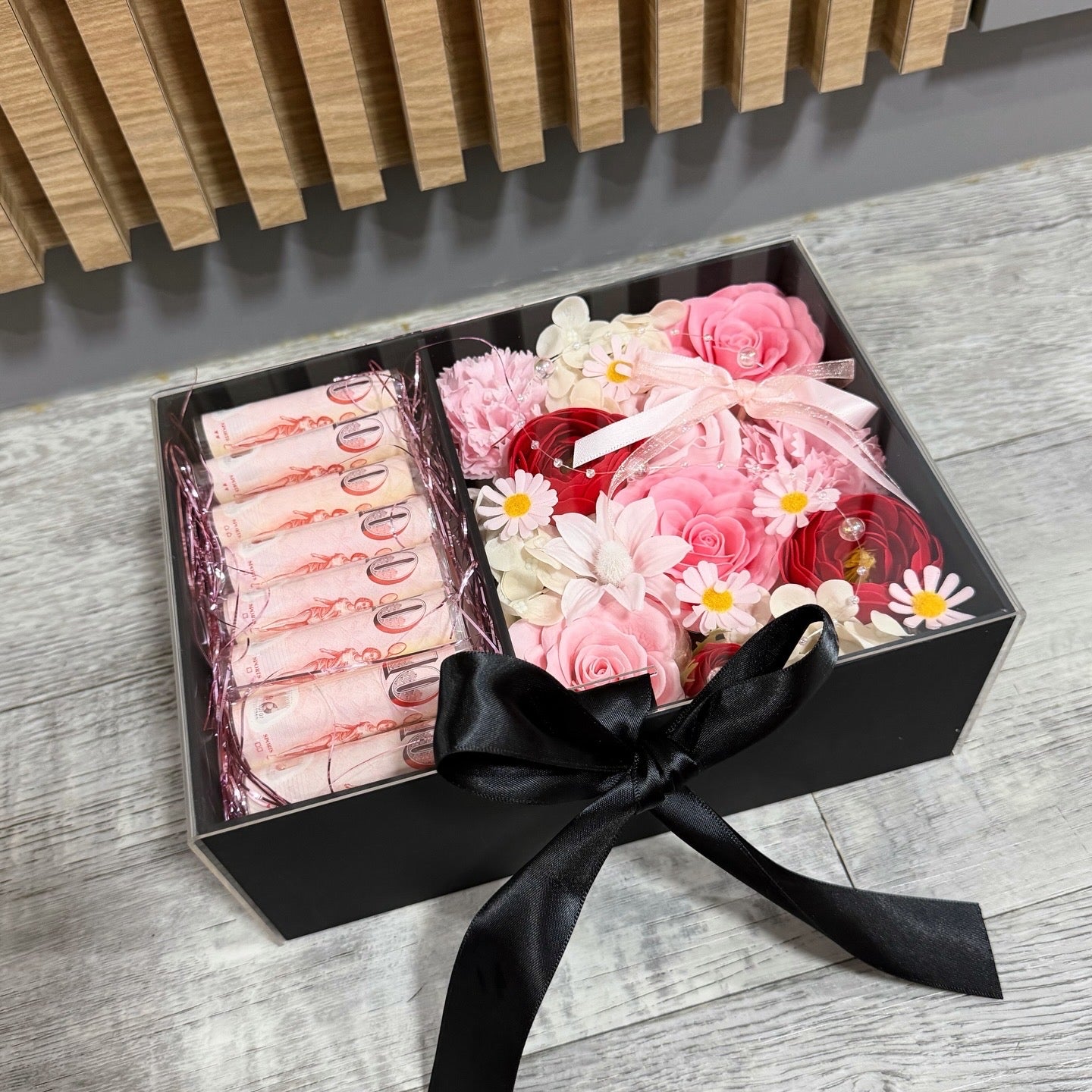 (Avail! Whatsapp To Order) Classical Money Box in Mix Bloom Soap Flowers!