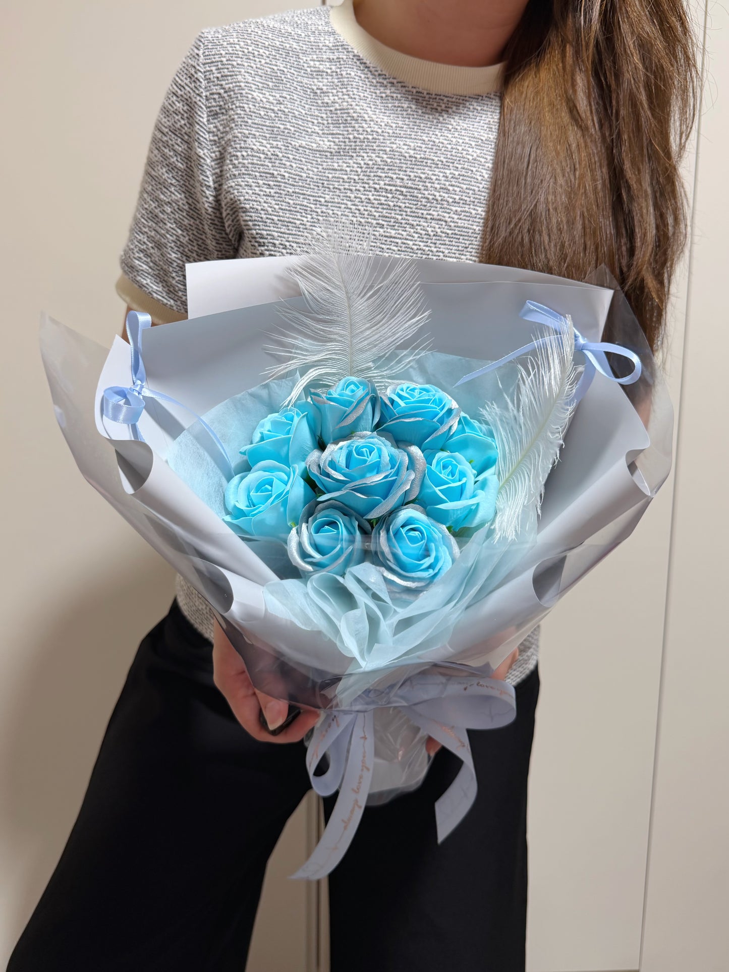 Sparkling Blue Coquette Soap Roses Bouquet