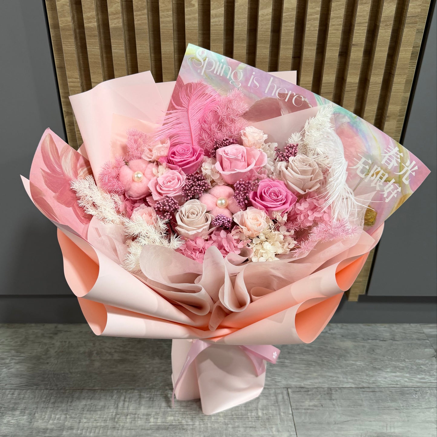 Spring Love in Pink - Large Preserved Roses Bouquet