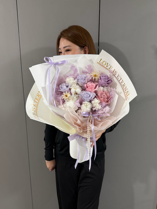 Love is Eternal Purple Ribbon - Large Preserved Roses Bouquet