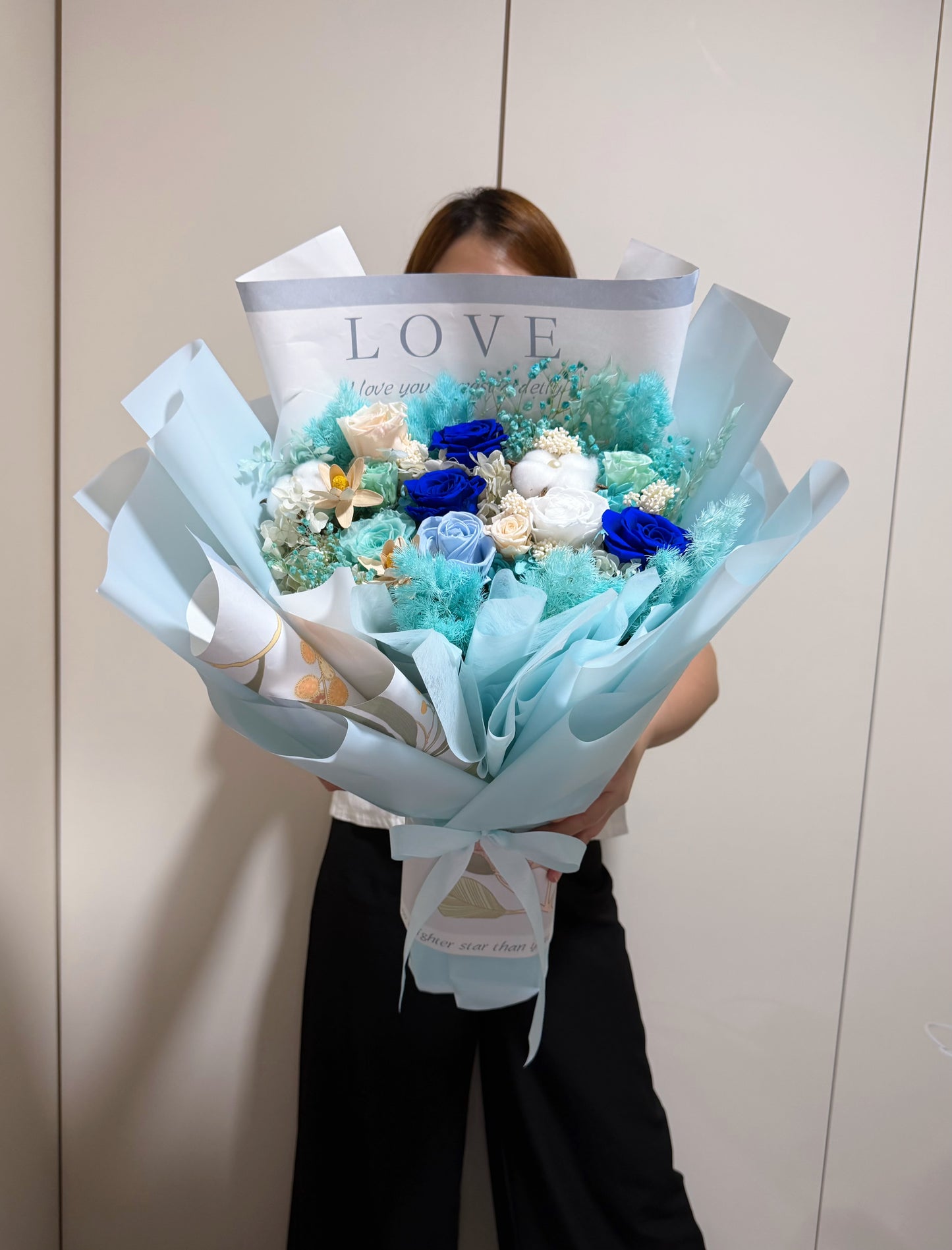 Large Preserved Roses Flower Bouquet - Ocean Love Breeze