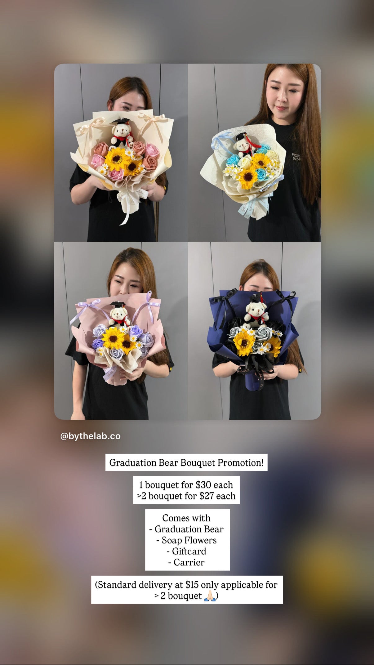 PROMO : Small Graduation Bear Soap Sunflower and Roses Bouquet