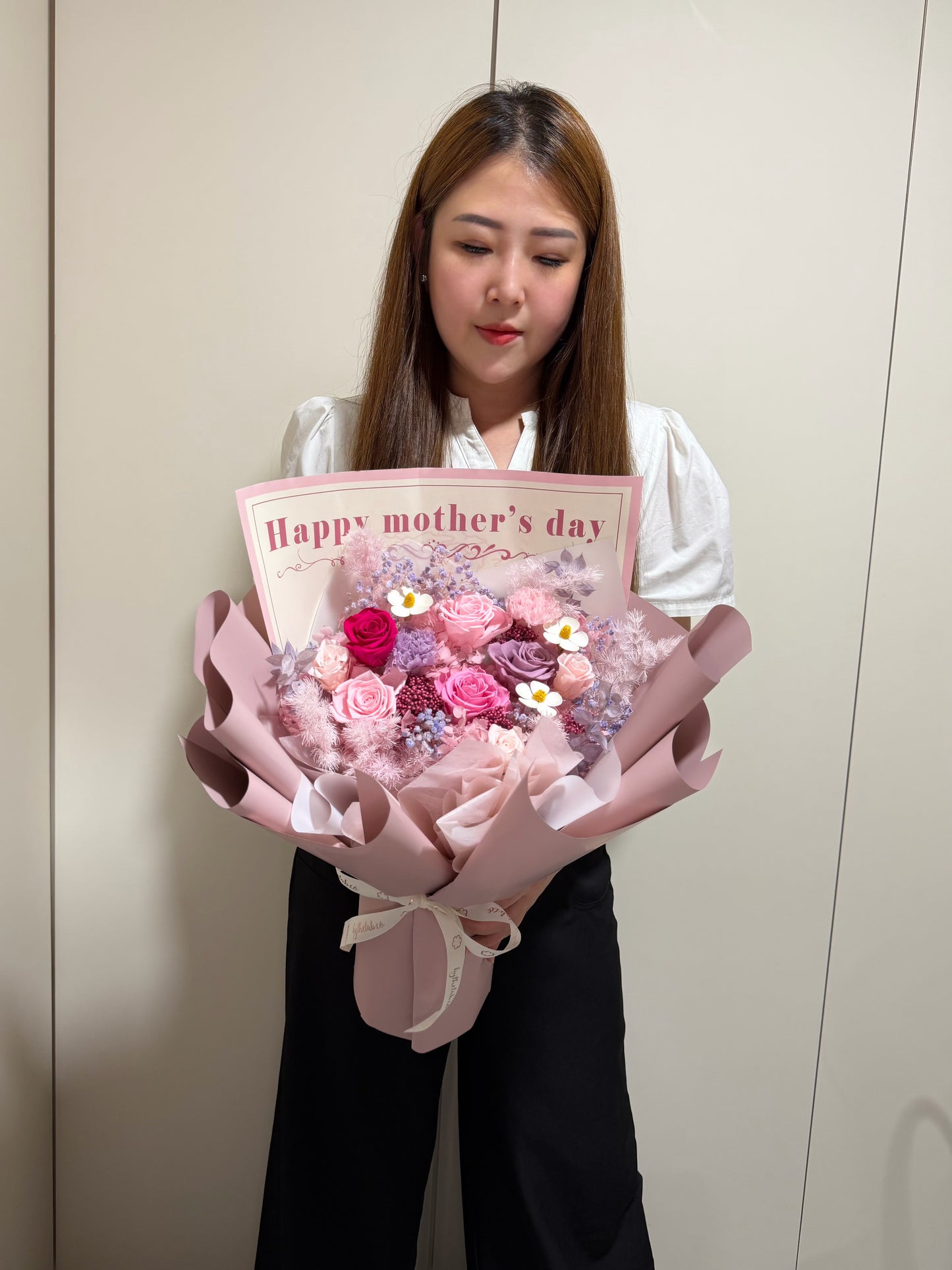 Large Preserved Roses & Carnation Flower Bouquet - Happy Mother's Day