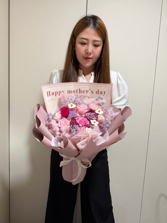 Large Preserved Roses & Carnation Flower Bouquet - Happy Mother's Day