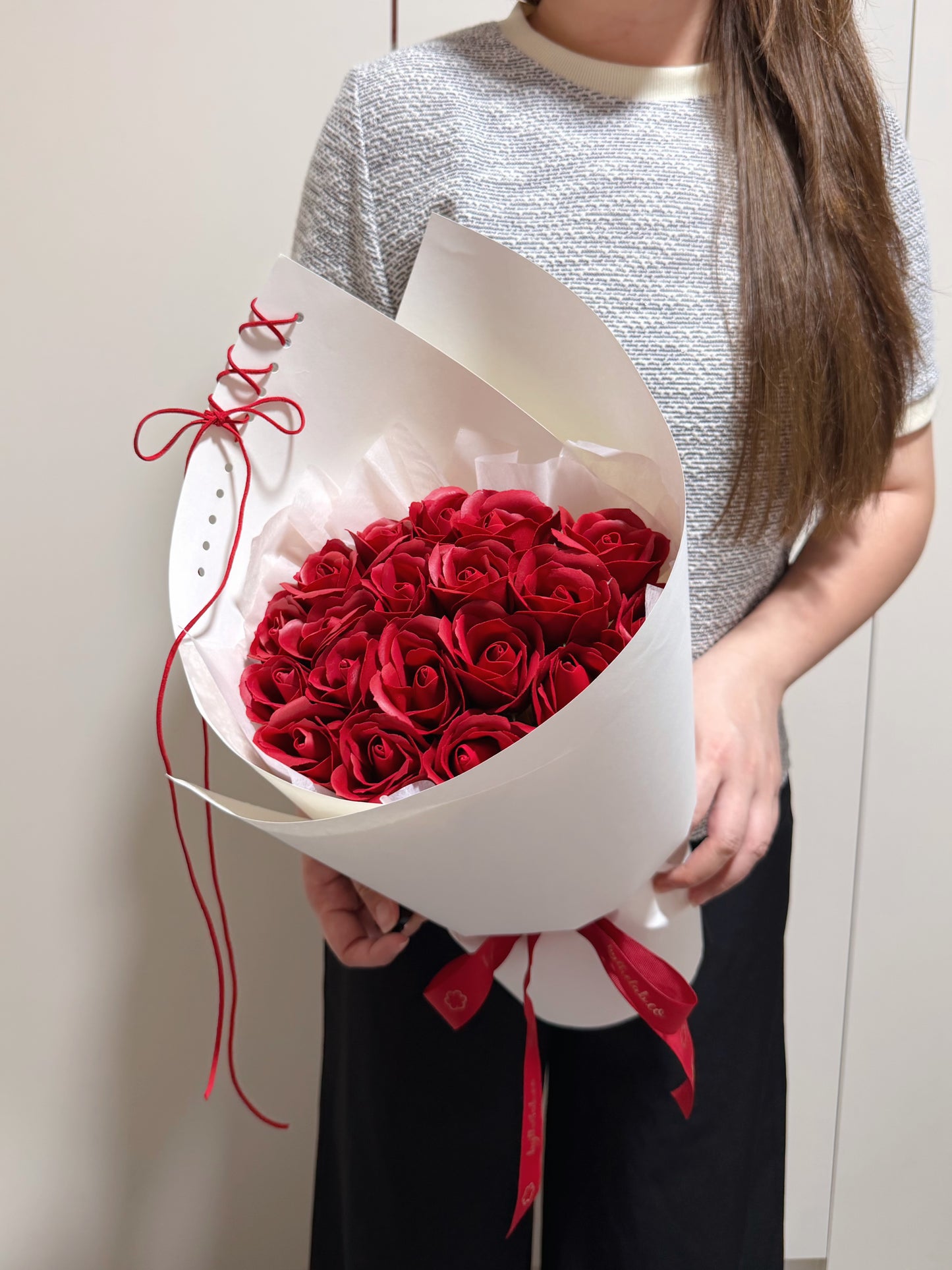 Luxe Ribbon Red Soap Roses Bouquet