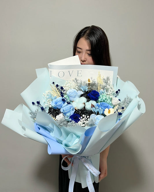 Blissful Blue Large Preserved Flowers Bouquet
